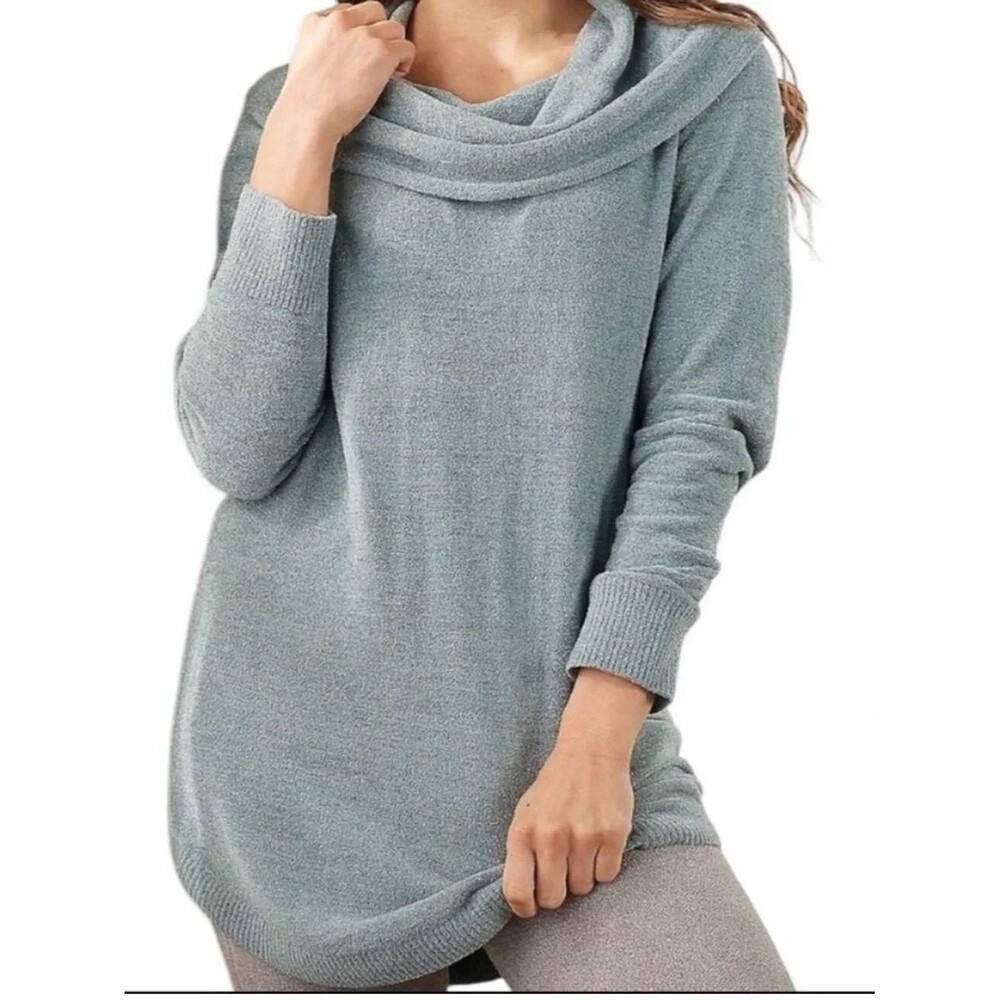 NWT barefoot dreams, ultra light, coastal cowl neck, tunic, faded jade Large